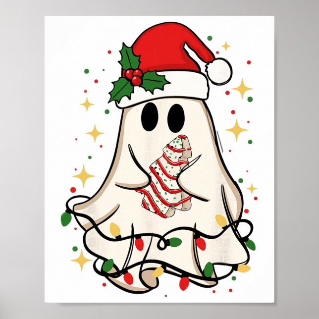 Cute Ghost Lights Tree Cake Merry Christmas Funny  Poster (Front)