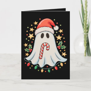 Cute Ghost Lights Tree Cake Merry Christmas Xmas Card