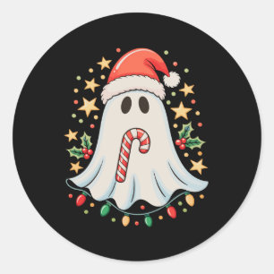 Cute Ghost Lights Tree Cake Merry Christmas Xmas Classic Round Sticker