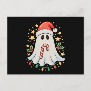 Cute Ghost Lights Tree Cake Merry Christmas Xmas Holiday Postcard