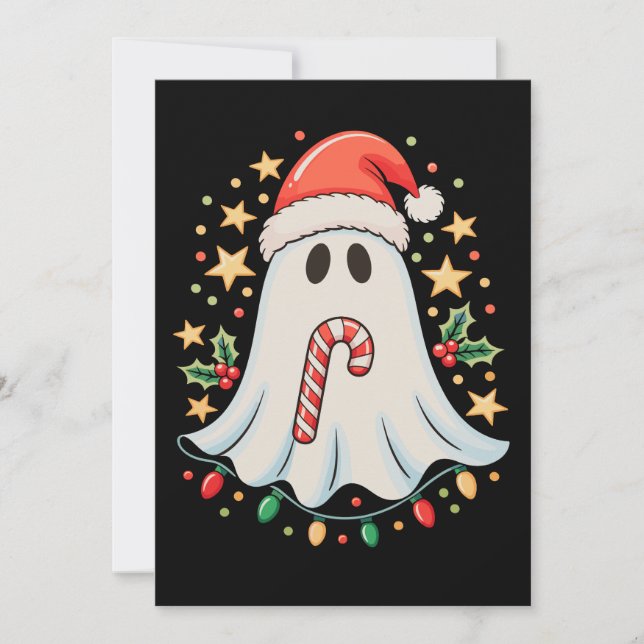 Cute Ghost Lights Tree Cake Merry Christmas Xmas Invitation (Front)