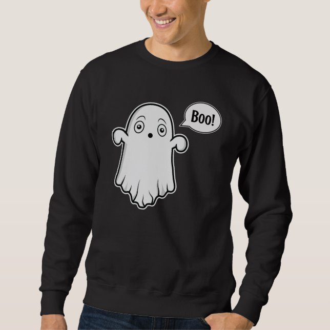 Cute Ghost Looking Scared And Saying Boo Halloween Sweatshirt (Front)