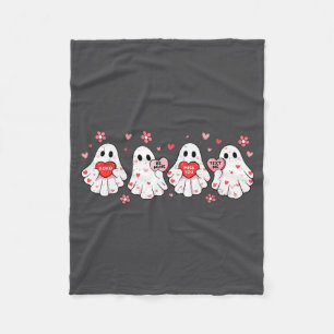 Cute Ghost Love Hearts Valentines Day Womens Teens Fleece Blanket