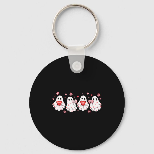 Cute Ghost Love Hearts Valentines Day Womens Teens Key Ring (Front)
