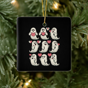 Cute Ghost Lover Heart Valentines Day Funny Couple Ceramic Ornament