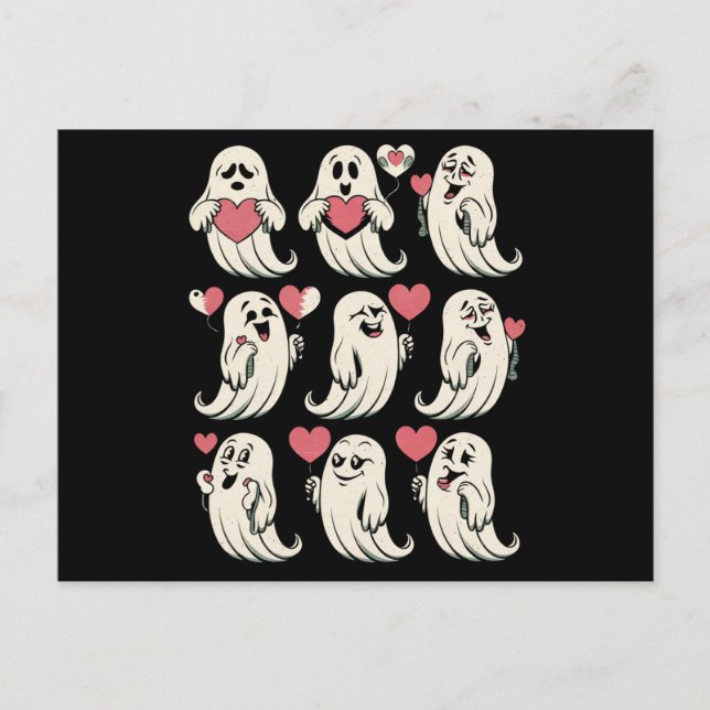 Cute Ghost Lover Heart Valentines Day Funny Couple Postcard (Front)