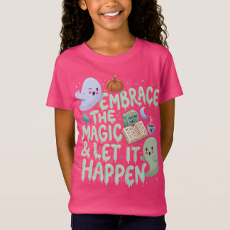 Cute Ghost & Magic Book Halloween Girls T-ST-Shirt T-Shirt