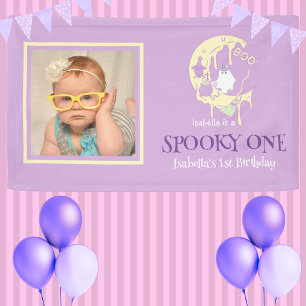 Cute Ghost Moon Spooky One Halloween 1st Birthday Banner