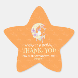 Cute Ghost Moon Spooky One Halloween 1st Birthday Star Sticker