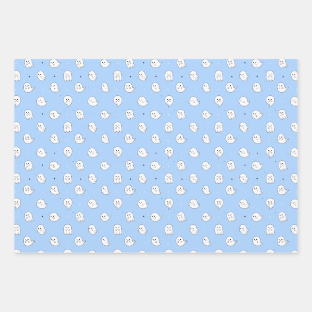 Cute Ghost Multi colour Pattern Wrapping Paper Sheet (Front)