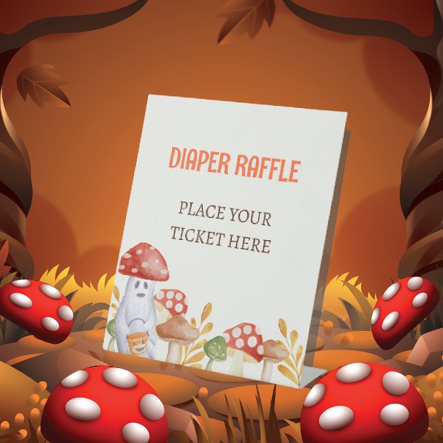 Cute Ghost Mushroom Halloween Diaper Raffle  Pedestal Sign (Cute Ghost Mushroom Halloween Diaper Raffle Pedestal Sign)