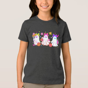 Cute Ghost Neon BOO Spooky Fun Kids Halloween Tri-Blend Shirt