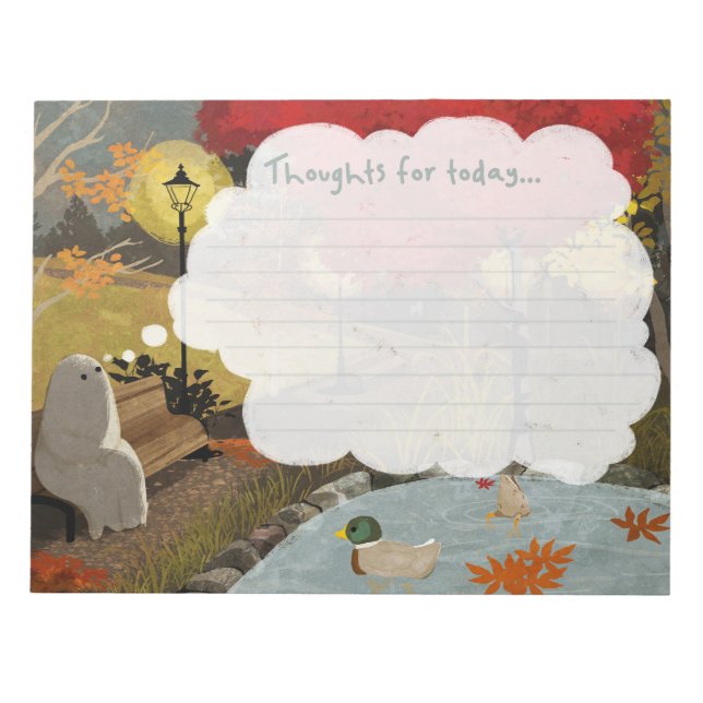 Cute Ghost Notepad - Duck Pond Autumn (Front)