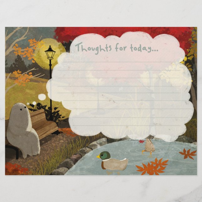 Cute Ghost Notepad - Duck Pond Autumn Custom Letterhead (Front)