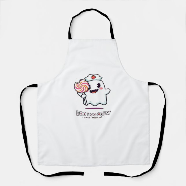 Cute Ghost Nurse Boo Boo Crew Halloween Classic T- Apron (Front)