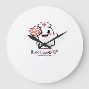 Cute Ghost Nurse Boo Boo Crew Halloween Classic T- Large Clock