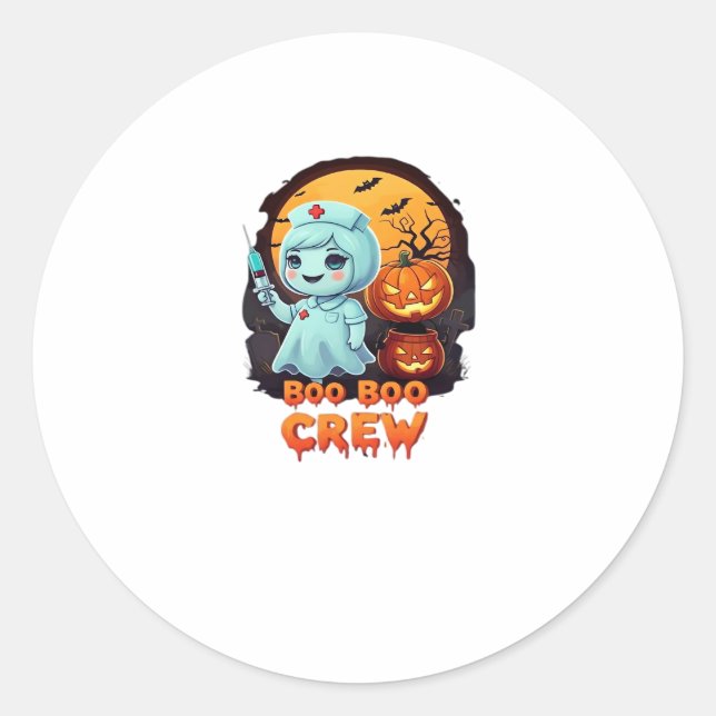 Cute Ghost Nurse - Boo Boo Crew Halloween Fun Clas Classic Round Sticker (Front)