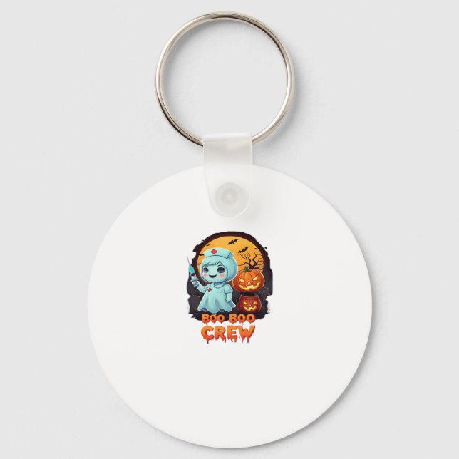 Cute Ghost Nurse - Boo Boo Crew Halloween Fun Clas Key Ring (Front)