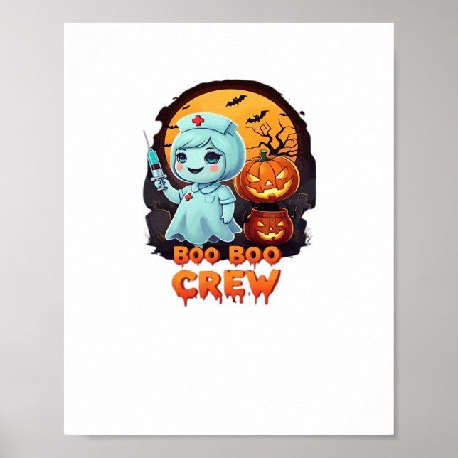 Cute Ghost Nurse - Boo Boo Crew Halloween Fun Clas Poster (Front)