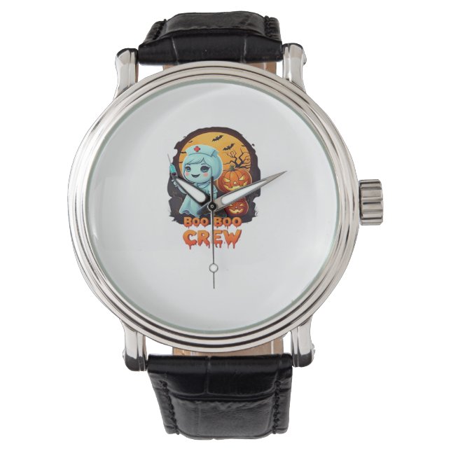 Cute Ghost Nurse - Boo Boo Crew Halloween Fun Clas Watch (Front)