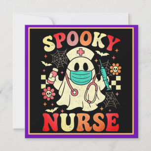 Cute Ghost Nurse Halloween Graphic Retro Pastels Holiday Card