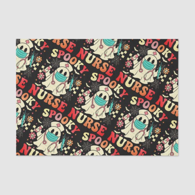 Cute Ghost Nurse Halloween Graphic Retro Pastels Tissue Paper (Front)