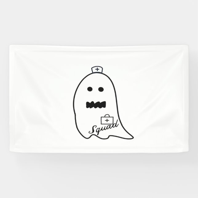 Cute Ghost Nurse Halloween Hand drawn Hospital Sta Banner (Horizontal)