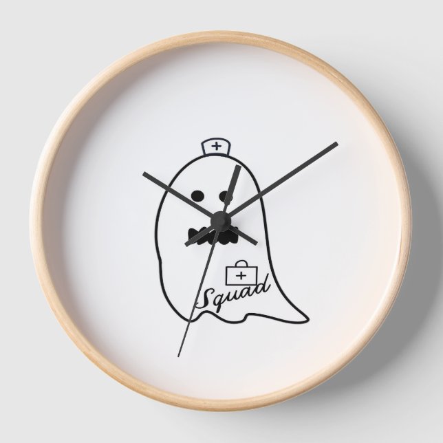 Cute Ghost Nurse Halloween Hand drawn Hospital Sta Clock (Front)