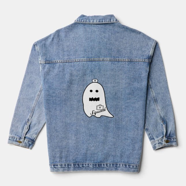 Cute Ghost Nurse Halloween Hand drawn Hospital Sta Denim Jacket (Back)