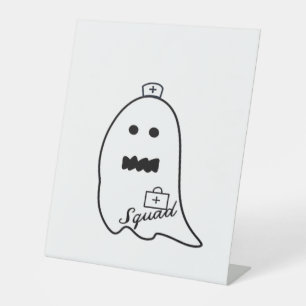 Cute Ghost Nurse Halloween Hand drawn Hospital Sta Pedestal Sign