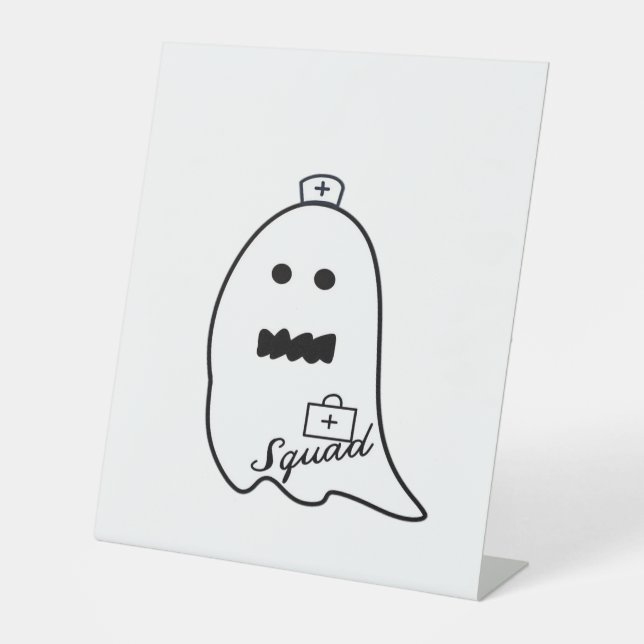 Cute Ghost Nurse Halloween Hand drawn Hospital Sta Pedestal Sign (Front)