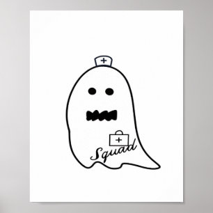 Cute Ghost Nurse Halloween Hand drawn Hospital Sta Poster