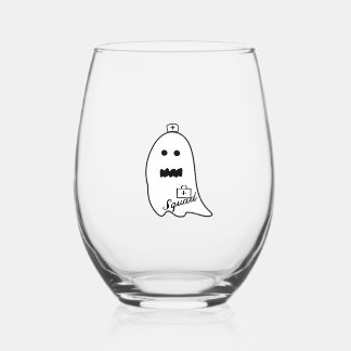 Cute Ghost Nurse Halloween Hand drawn Hospital Sta Stemless Wine Glass