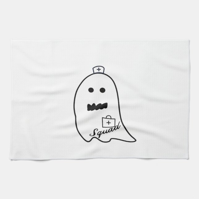 Cute Ghost Nurse Halloween Hand drawn Hospital Sta Tea Towel (Horizontal)