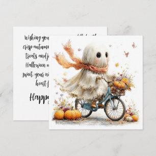 Cute Ghost on Bicycle Halloween Greeting Card