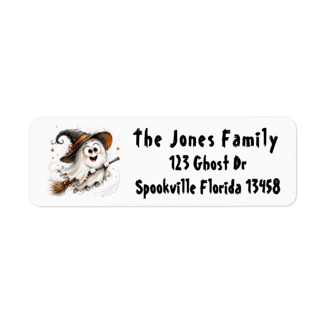 Cute Ghost on Broom Return Address Label  (Front)