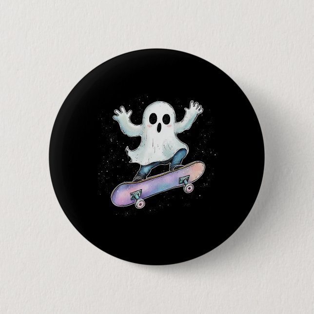 Cute Ghost On Skateboard Funny Halloween Skater  6 Cm Round Badge (Front)