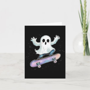 Cute Ghost On Skateboard Funny Halloween Skater Card