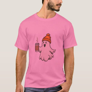 Cute Ghost Orange Beanie Hot Coffee Cup Fall Hallo T-Shirt