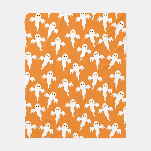 Cute Ghost Orange Fleece Blanket (Front)