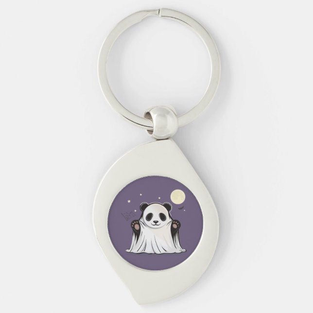 Cute Ghost Panda Under the Moon  Key Ring (Front)