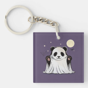 Cute Ghost Panda Under the Moon Key Ring