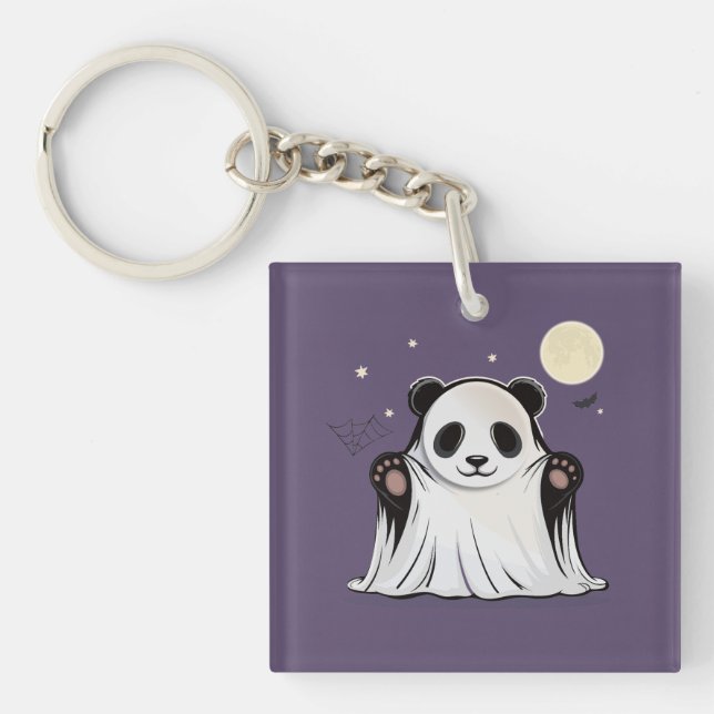 Cute Ghost Panda Under the Moon  Key Ring (Front)