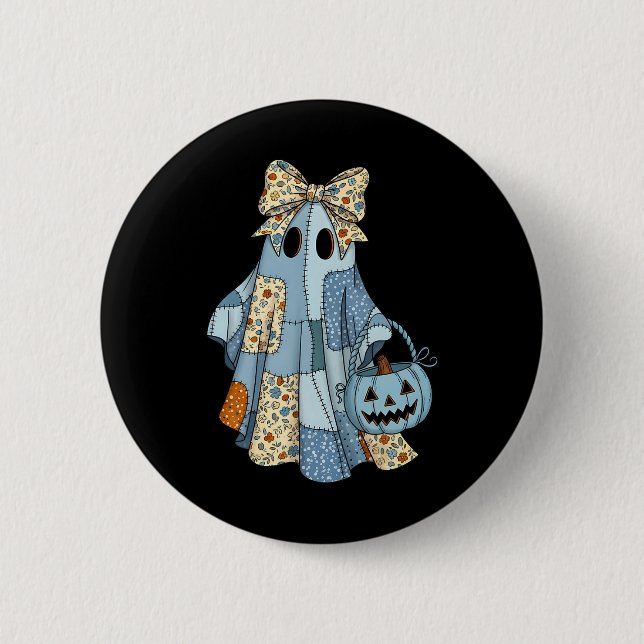 Cute Ghost Patchwork Coquette Bow Halloween Costum 6 Cm Round Badge (Front)