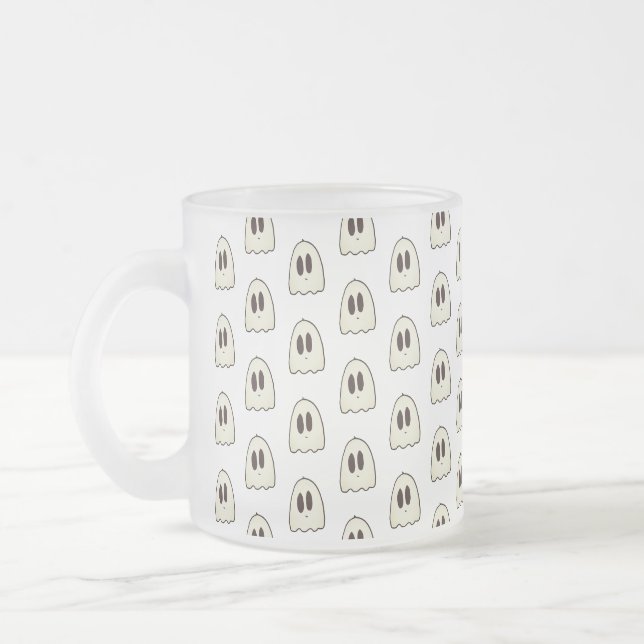 Cute Ghost Pattern Frosted Glass Coffee Mug (Left)
