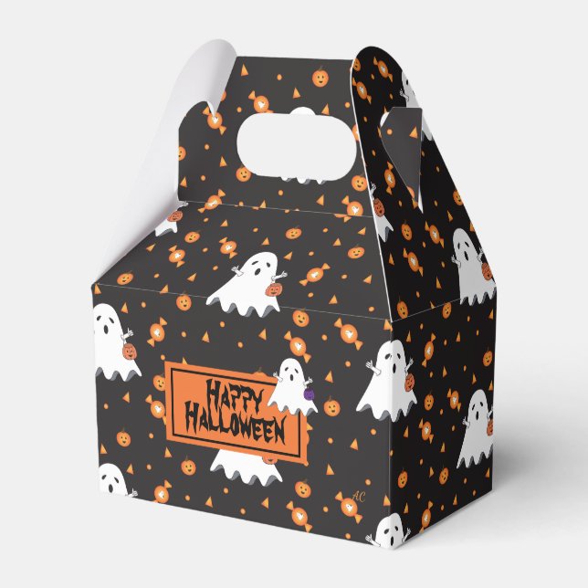 Cute Ghost Pattern Halloween Black Favour Box (Front Side)