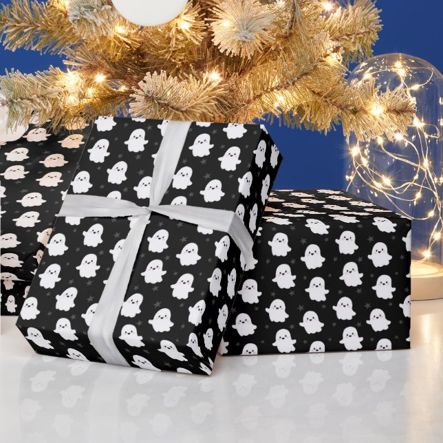 Cute Ghost Pattern – Halloween Seamless Design Wrapping Paper (Holidays)