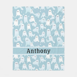 Cute Ghost Pattern Light Blue Fleece Blanket