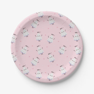 Cute Ghost Pattern on Pink Background Paper Plate