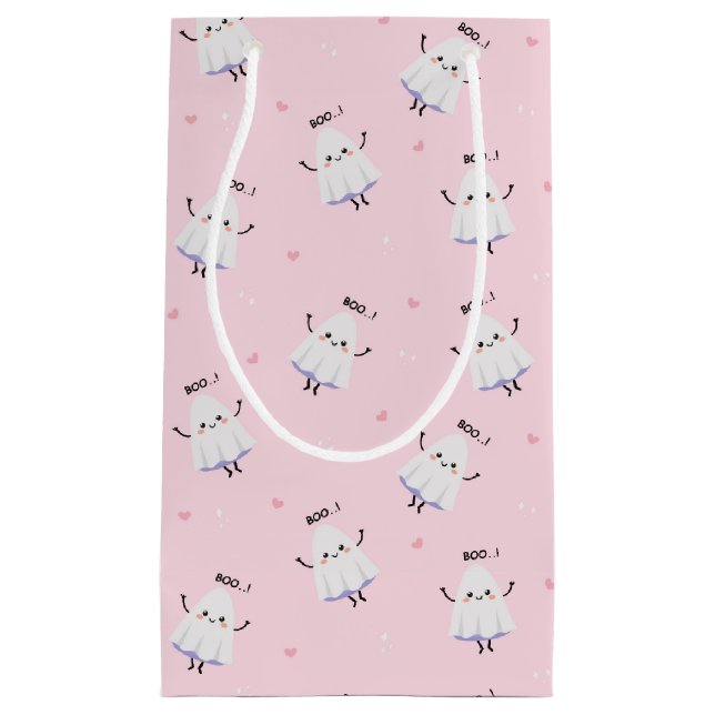 Cute Ghost Pattern on Pink Background Small Gift Bag (Front)